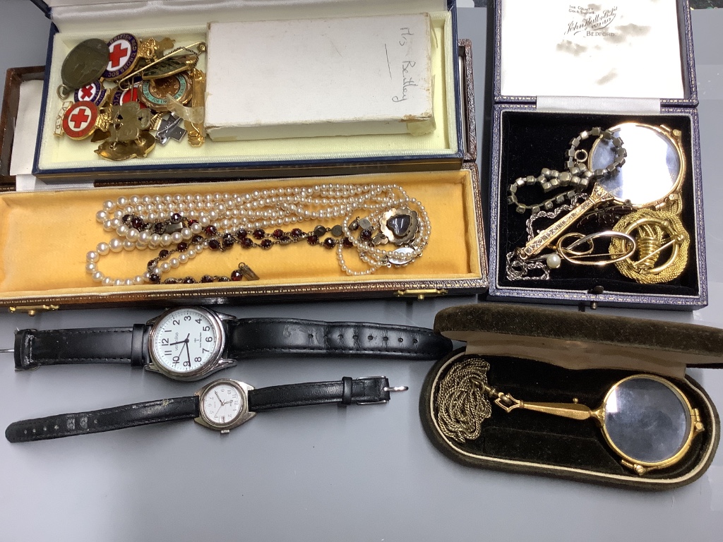 A collection of vintage and costume jewellery, watches and other items